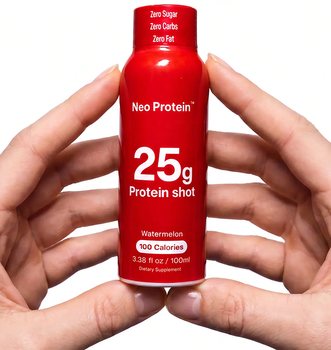 Hands holding a Neo Protein watermelon shot